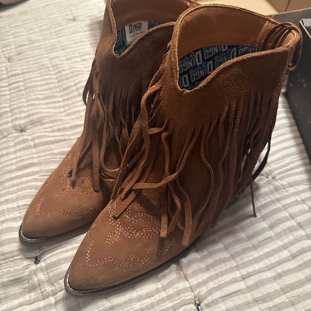 Dingo Brown Fringe Ankle Booties